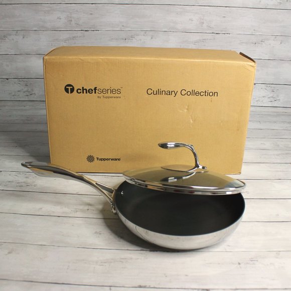 Tupperware Chef Series Non Stick 9.5" Fry Pan Stainless Steel Glass Cover - Picture 4 of 7